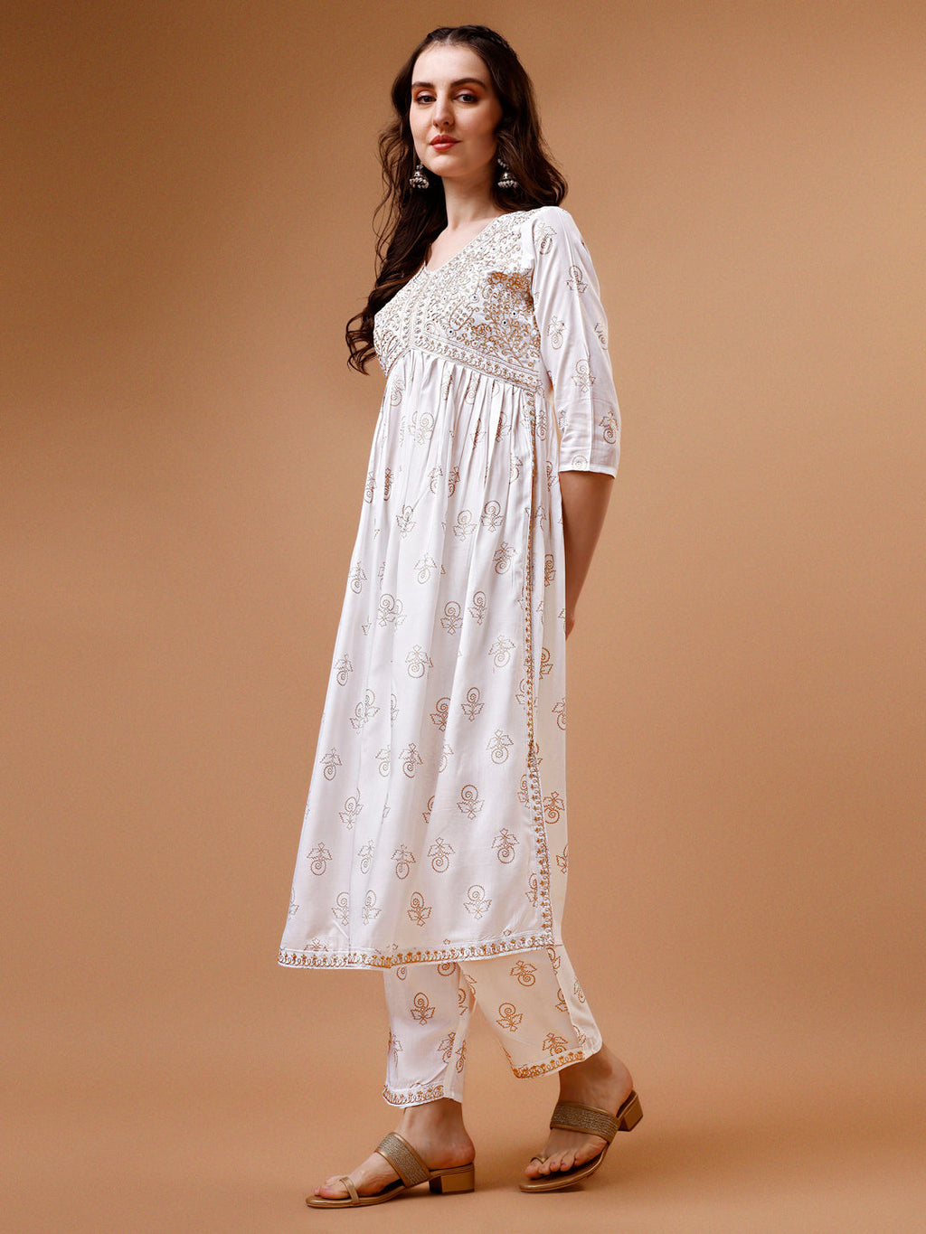 Multicolor Alia Cut Embroidered and Printed Kurta Set