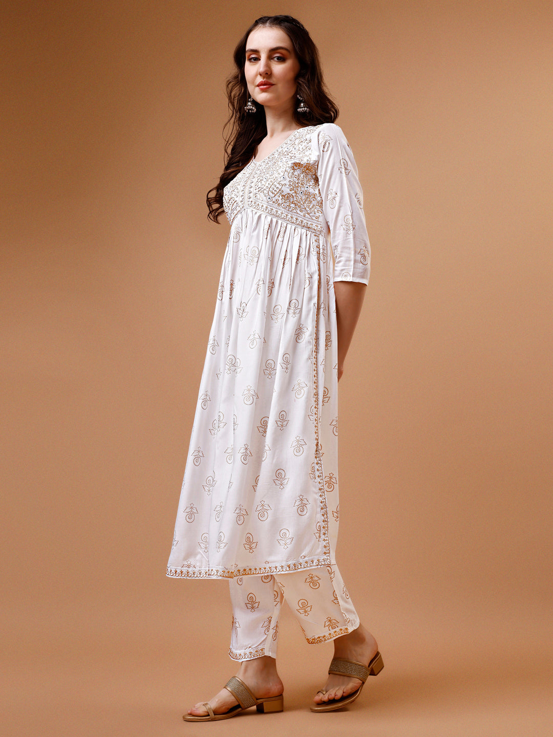 Multicolor Alia Cut Embroidered and Printed Kurta Set