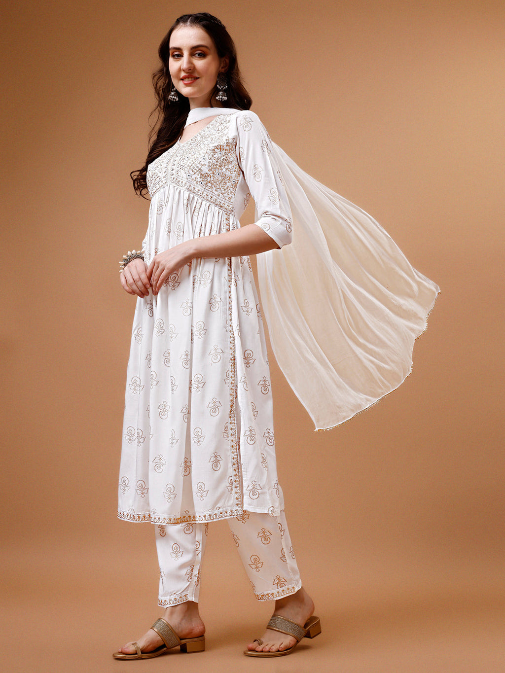 Multicolor Alia Cut Embroidered and Printed Kurta Set