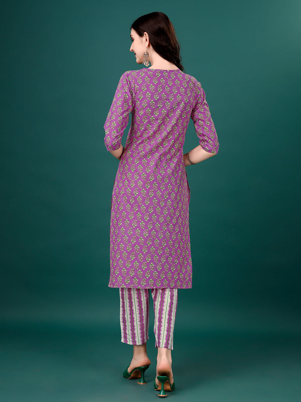 Multicolor Printed Angrakha Style Kurta Set with Dupatta