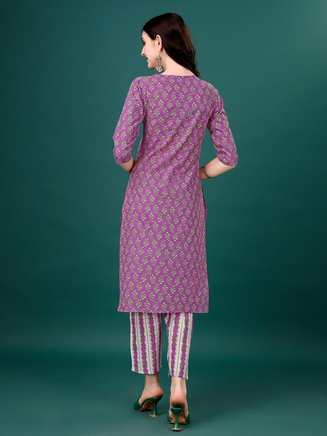 Multicolor Printed Angrakha Style Kurta Set with Dupatta