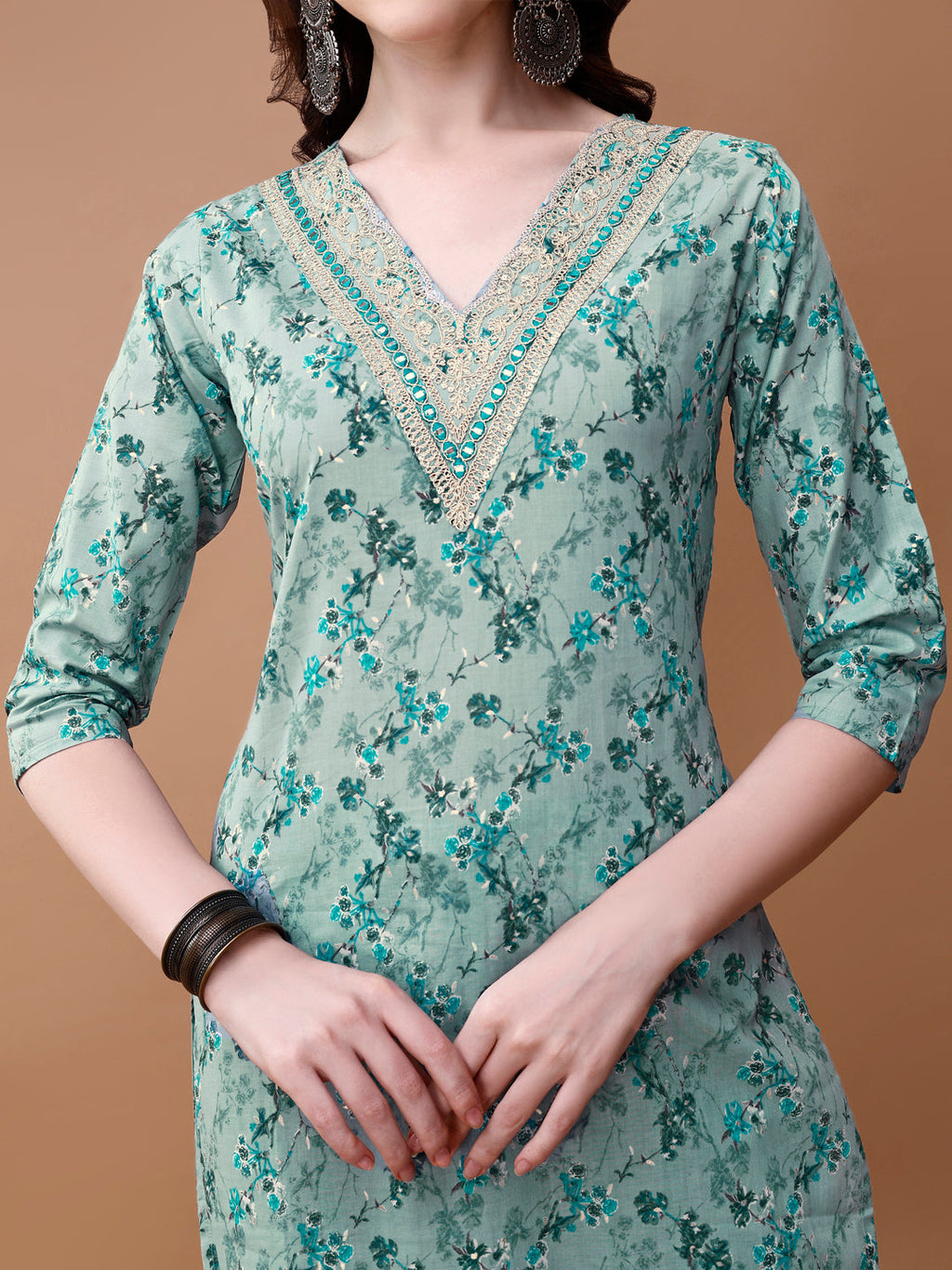 Multicolor Embroidered Floral Kurta Set with Pant and Dupatta