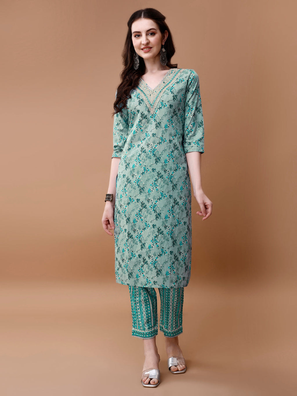 Multicolor Embroidered Floral Kurta Set with Pant and Dupatta