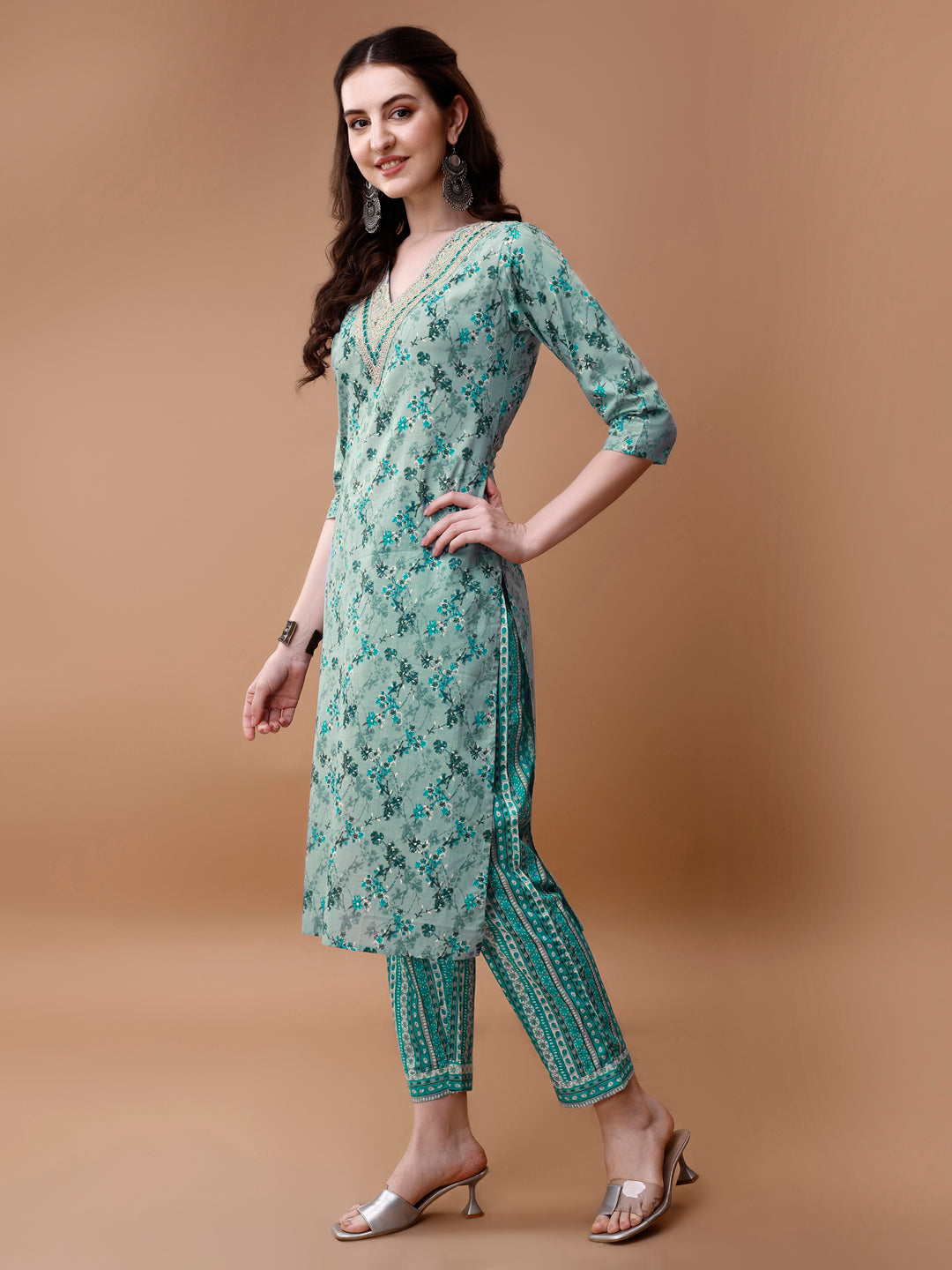 Multicolor Embroidered Floral Kurta Set with Pant and Dupatta