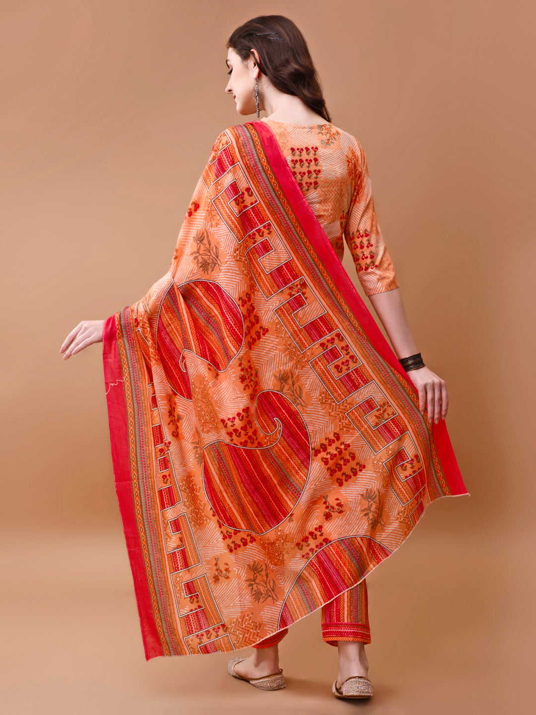 Multicolor Floral Embroidered Rayon Kurta Set with Pant & Dupatta