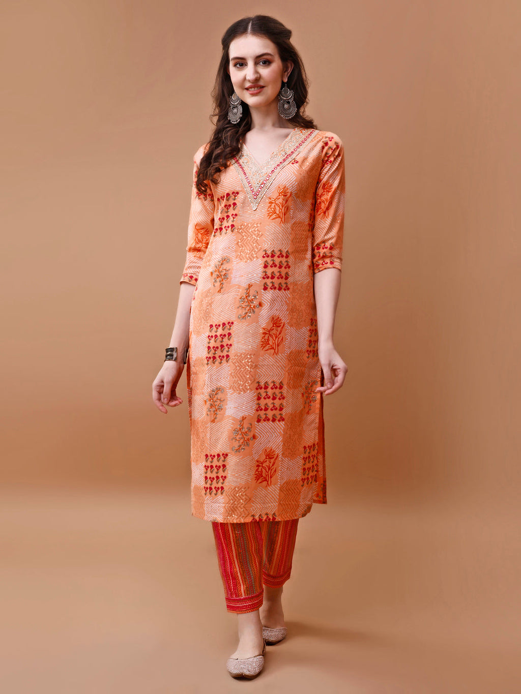 Multicolor Floral Embroidered Rayon Kurta Set with Pant & Dupatta