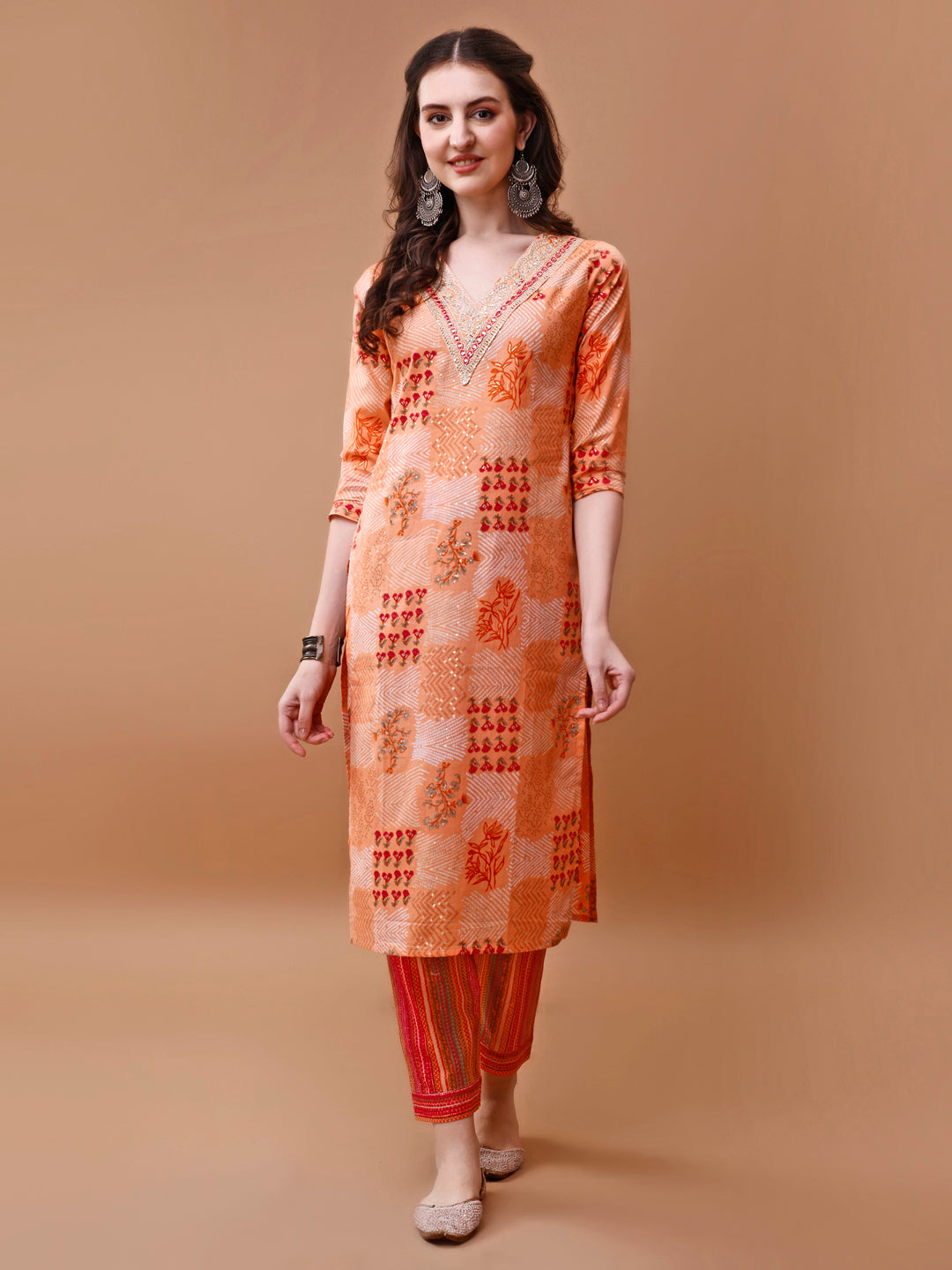Multicolor Floral Embroidered Rayon Kurta Set with Pant & Dupatta