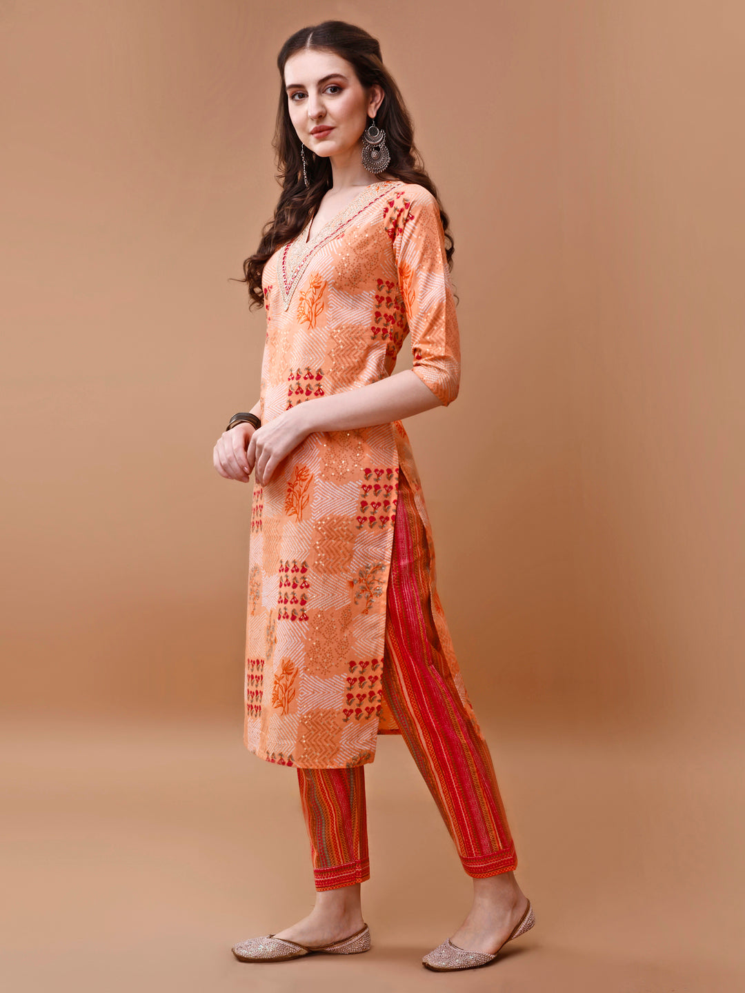 Multicolor Floral Embroidered Rayon Kurta Set with Pant & Dupatta