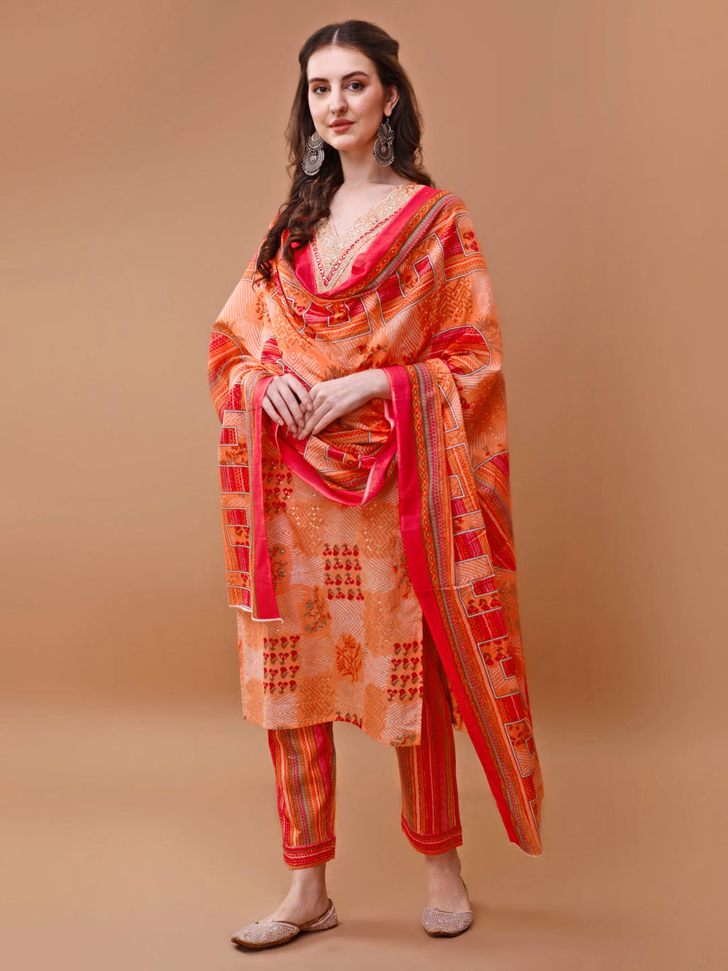 Multicolor floral printed rayon kurta with matching pant and dupatta