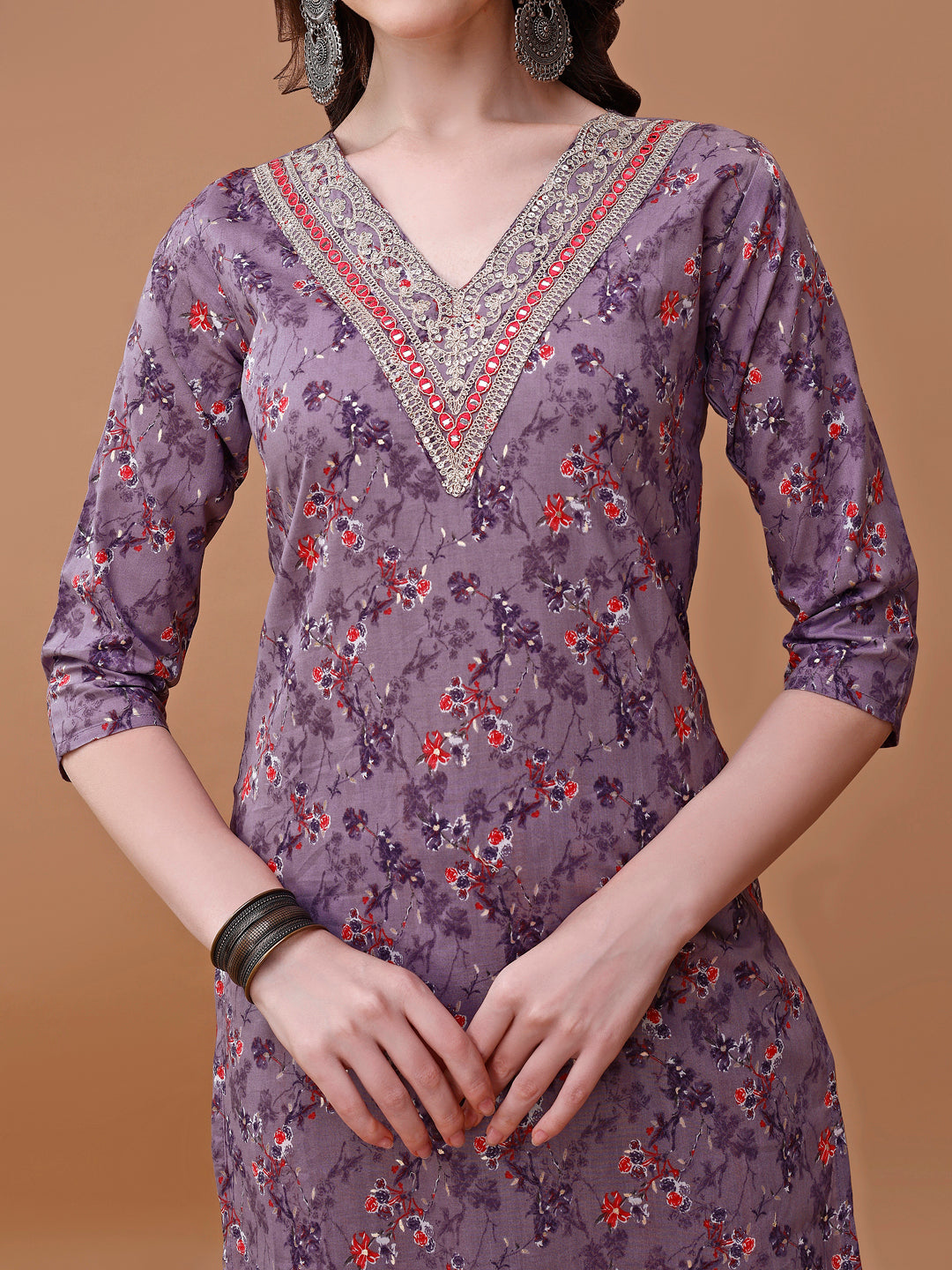 Multicolor Floral Embroidered Rayon Kurta Set with Dupatta