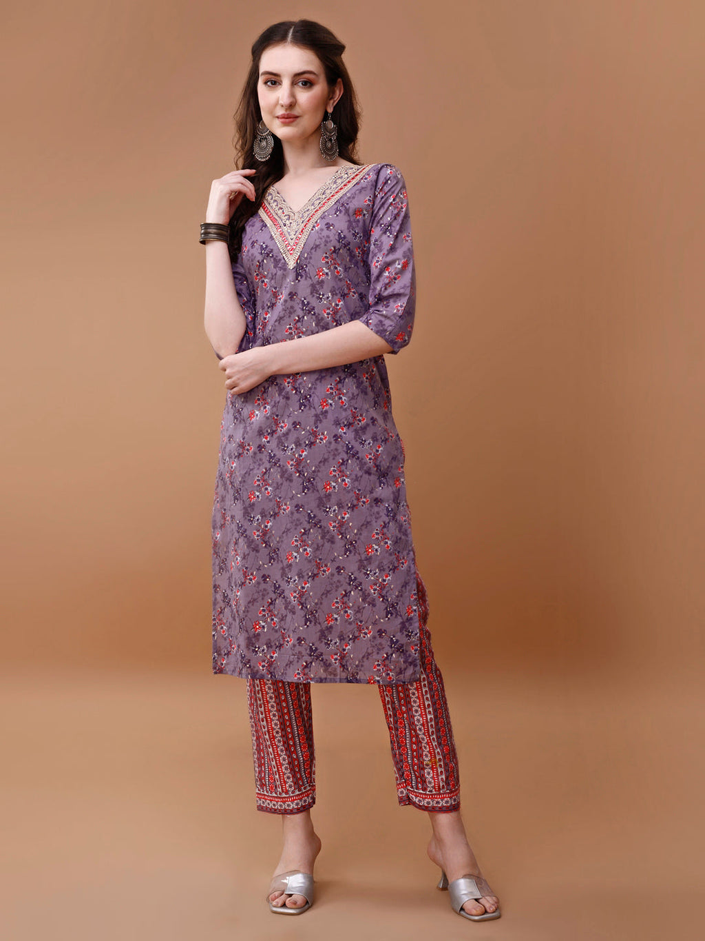 Multicolor Floral Embroidered Rayon Kurta Set with Dupatta