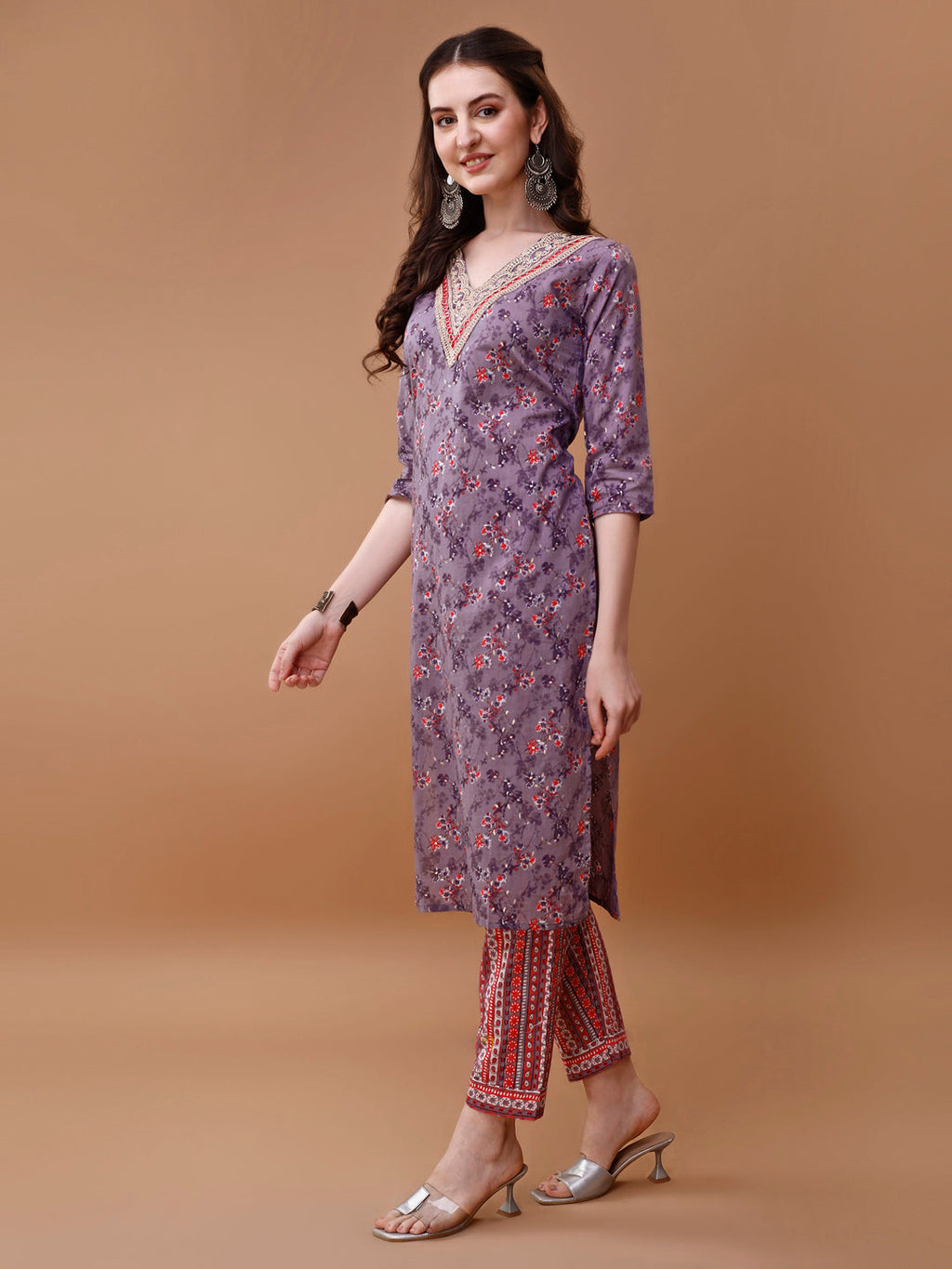 Multicolor Floral Embroidered Rayon Kurta Set with Dupatta