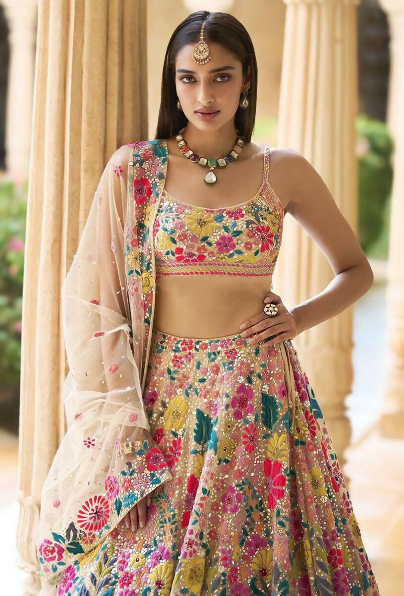 Multicolor Georgette Lehenga Choli with 5mm Sequins Embroidery