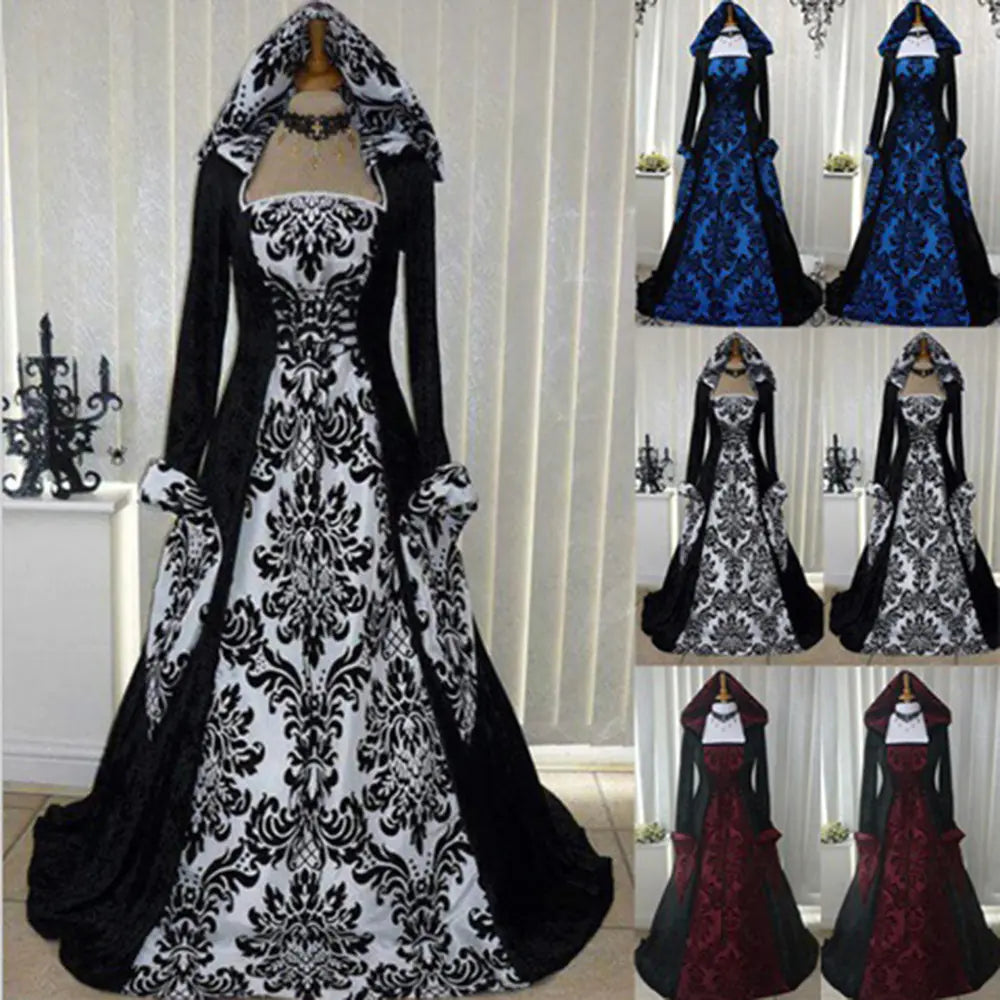 2019 Vintage Style Long Sleeve Hooded Dress