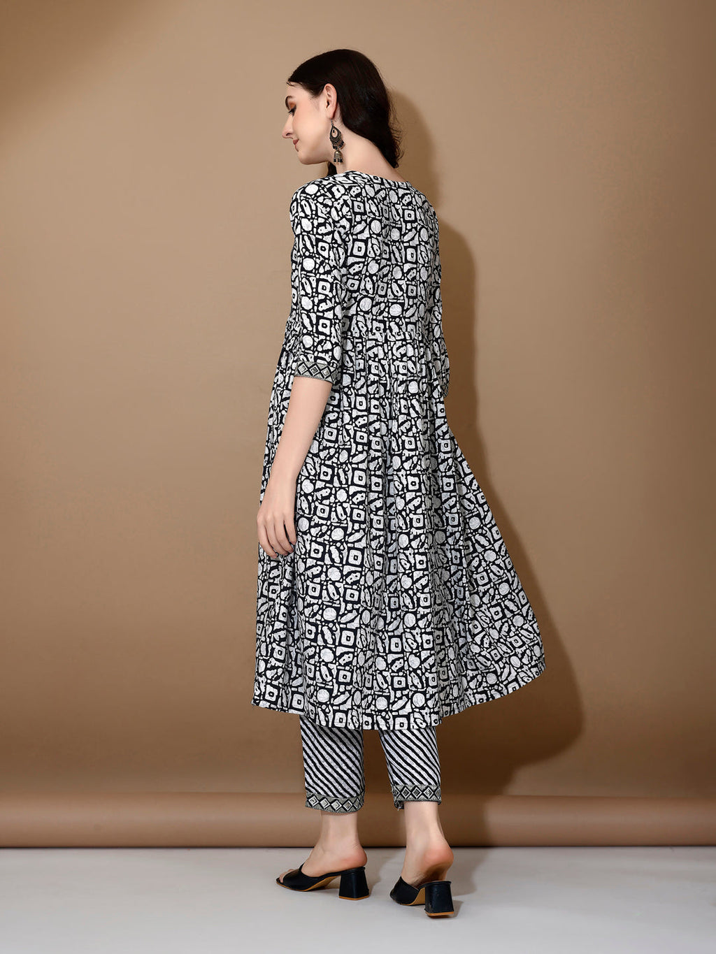 Black Embroidered & Printed Nyra Cut Kurta Set with Dupatta