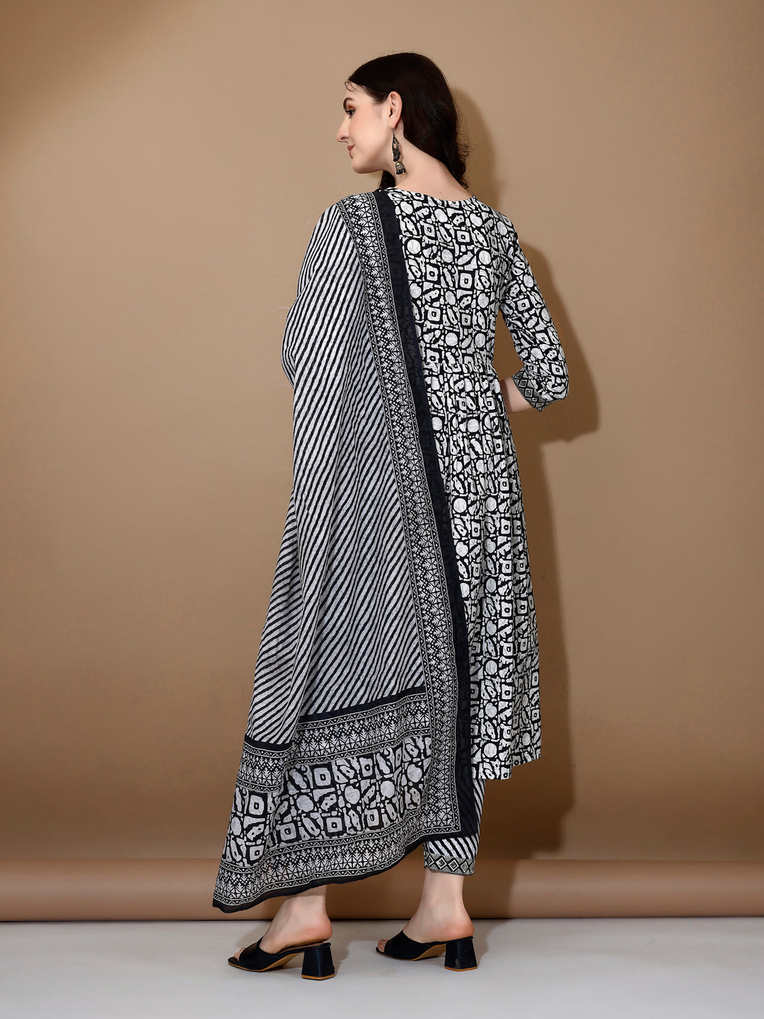 Black Embroidered & Printed Nyra Cut Kurta Set with Dupatta