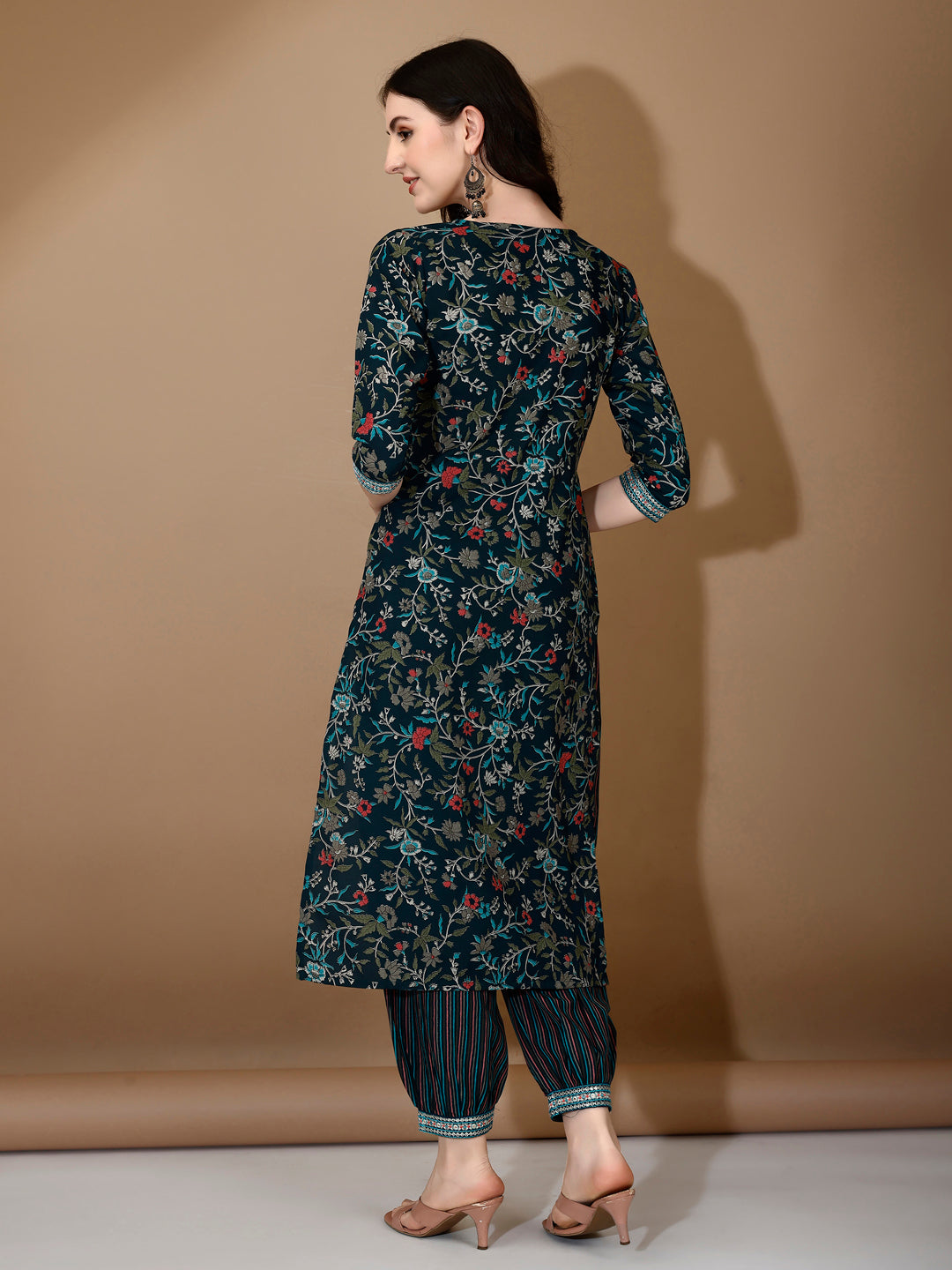 Blue Nyra Cut Embroidered Kurta Set with Pant and Dupatta