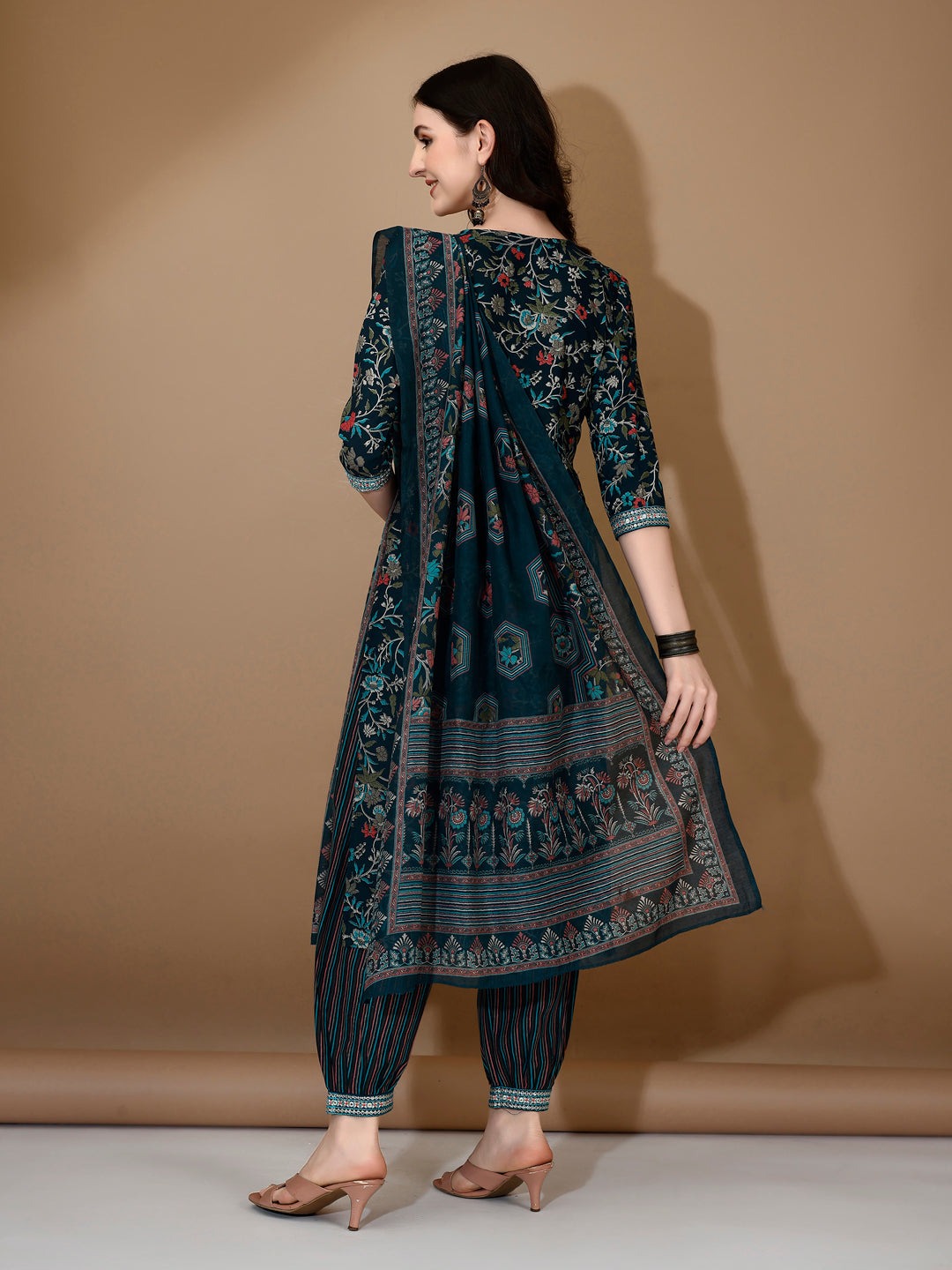 Blue Nyra Cut Embroidered Kurta Set with Pant and Dupatta