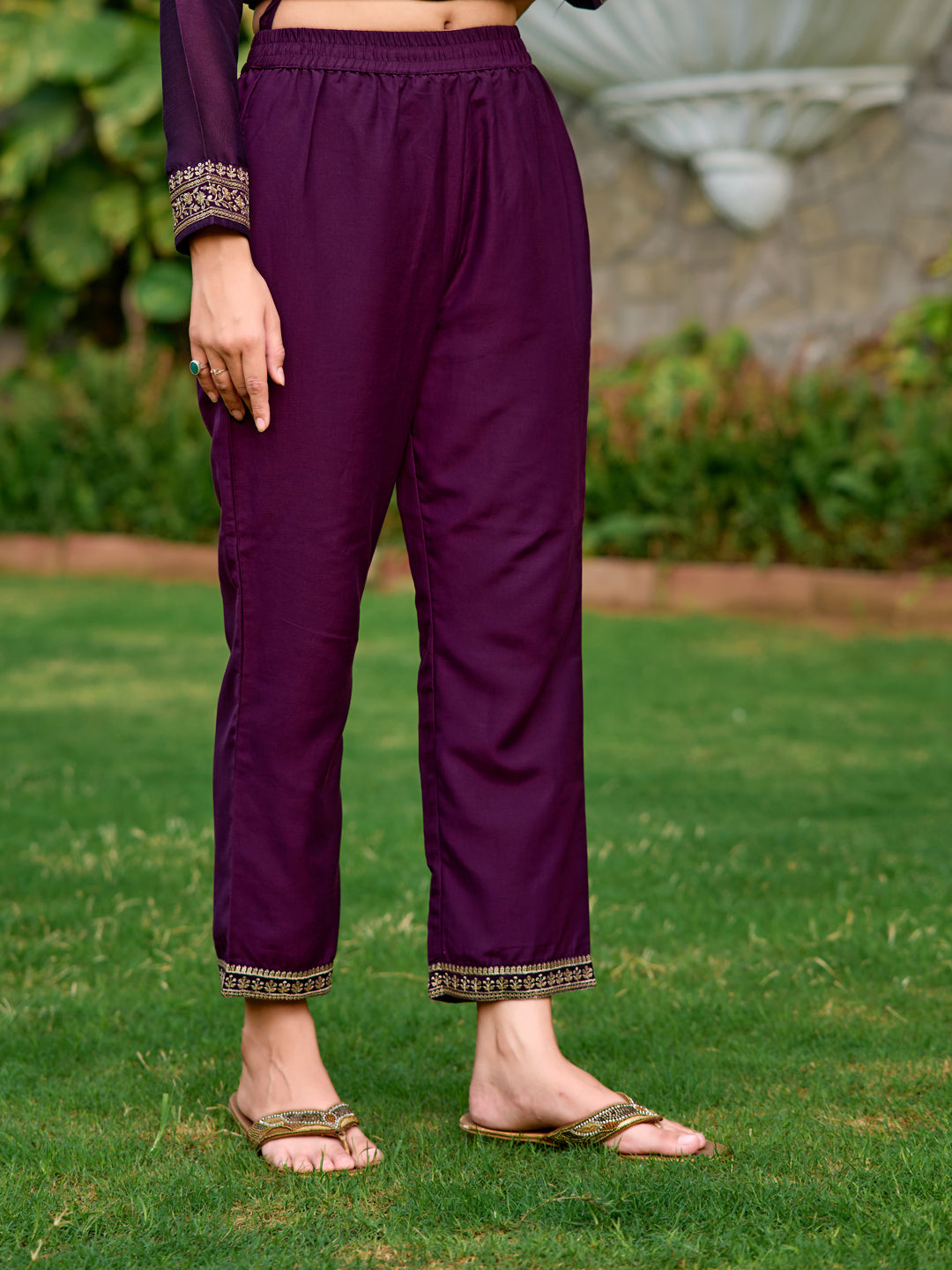 Embroidered Purple Silk Kurta Set with Dupatta