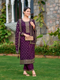 Purple silk embroidered kurta paired with matching pant and dupatta
