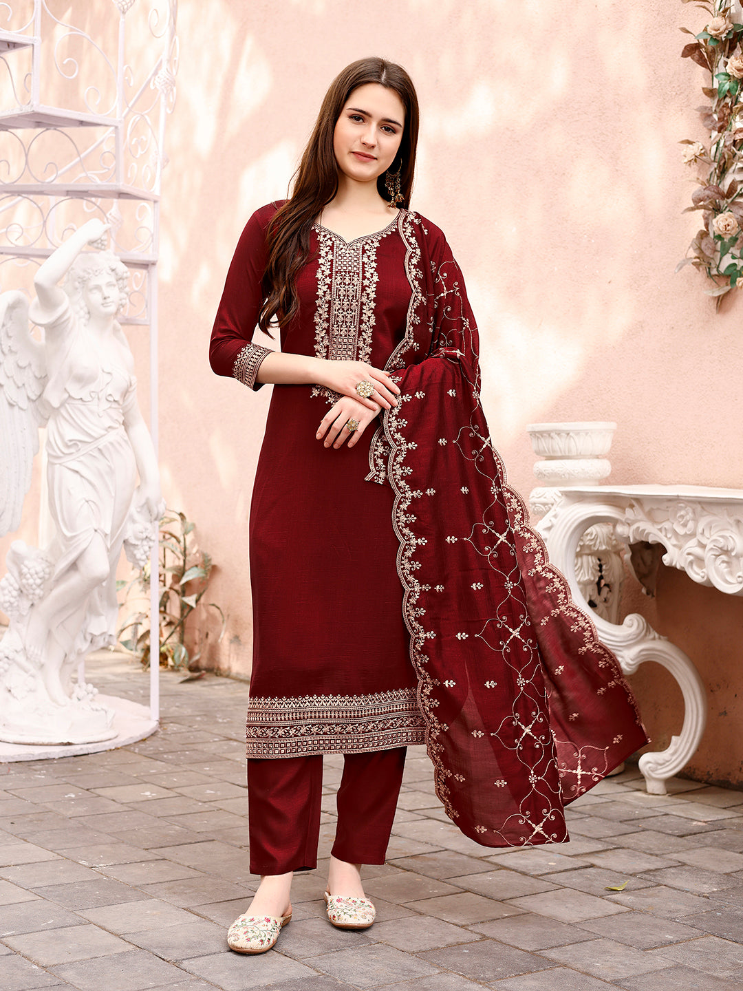 Multicolor premium sequinned embroidered kurta with matching pant and dupatta