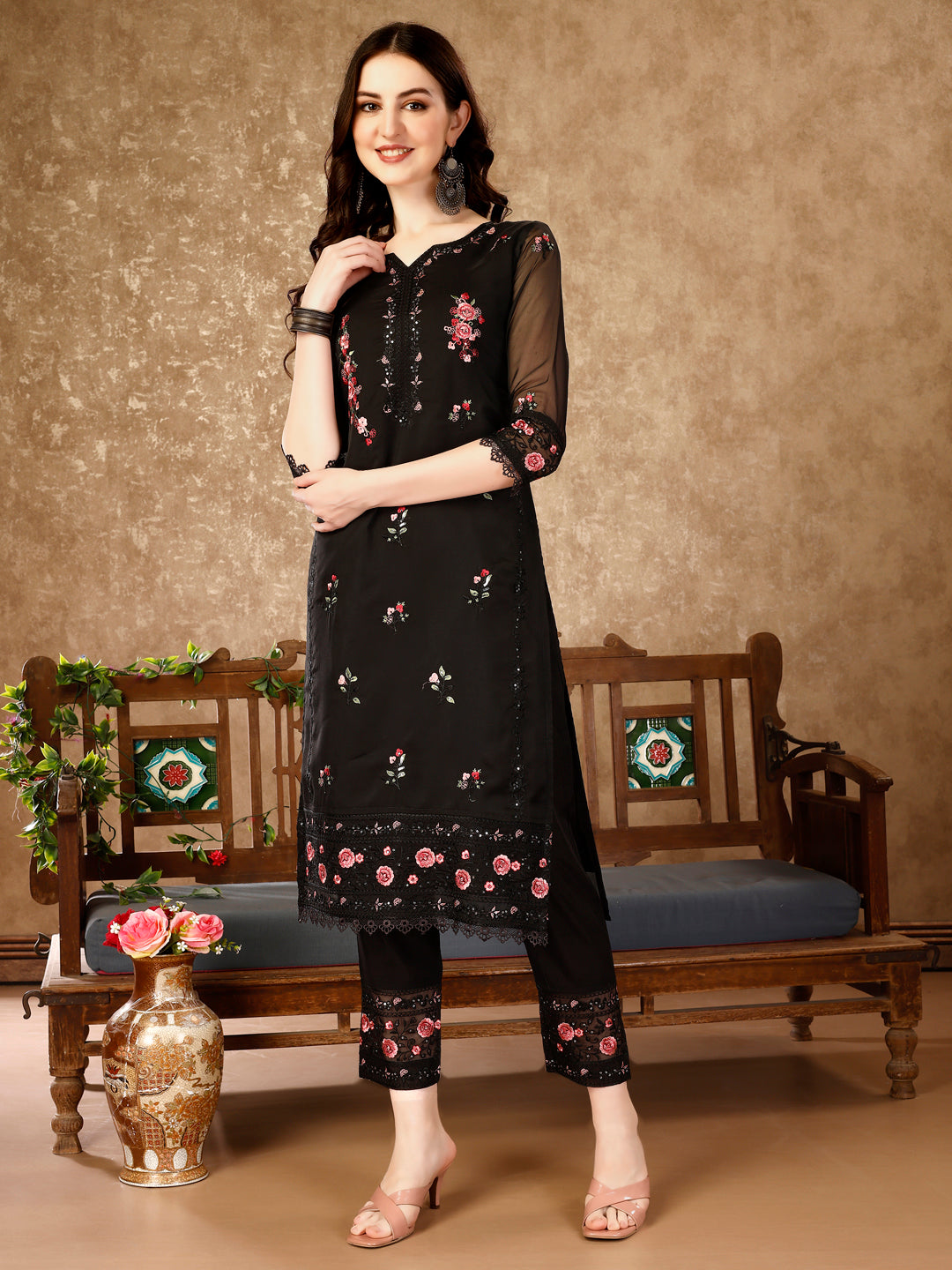Premium Luxury Pakistani Embroidered Kurta Set, Multicolor