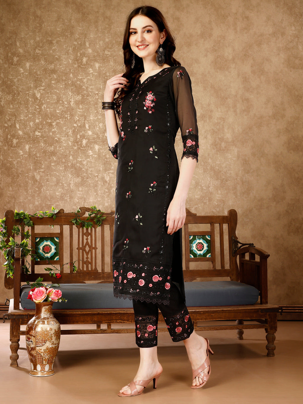 Premium Luxury Pakistani Embroidered Kurta Set, Multicolor