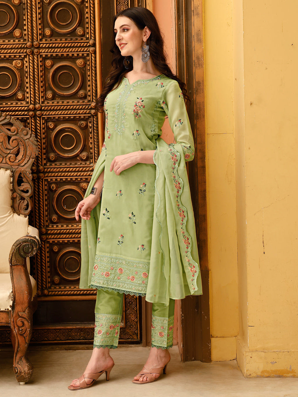 Pakistani Style Embroidered Kurta Set with Matching Pant and Dupatta