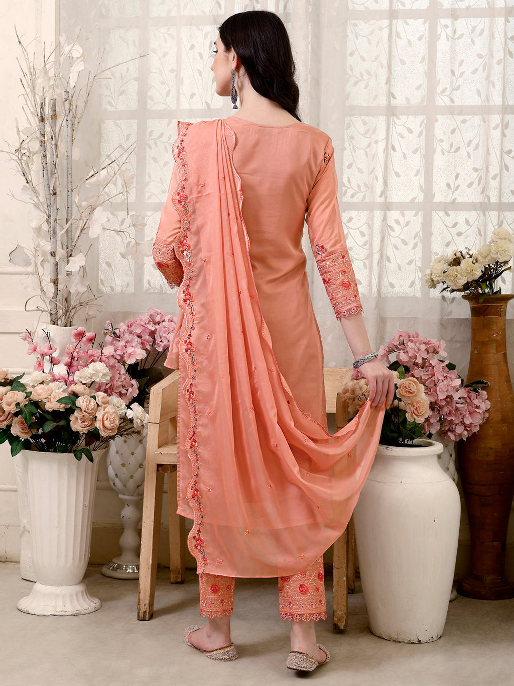 Multicolor Pakistani Embroidered Luxury Kurta Pant and Dupatta Set