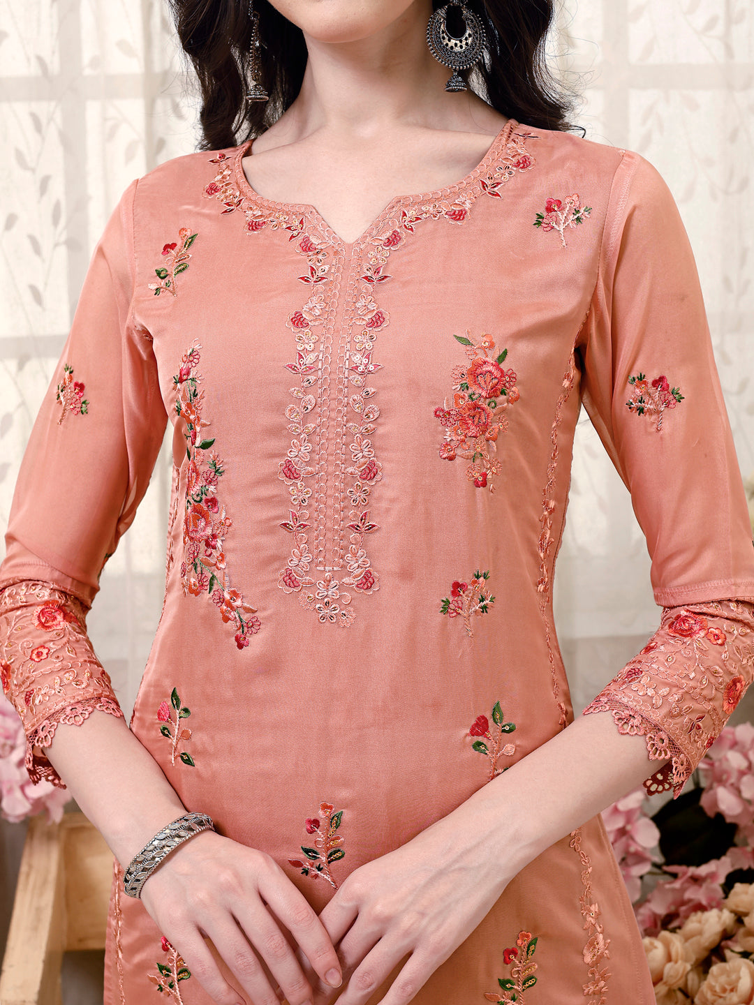Multicolor Pakistani Embroidered Luxury Kurta Pant and Dupatta Set