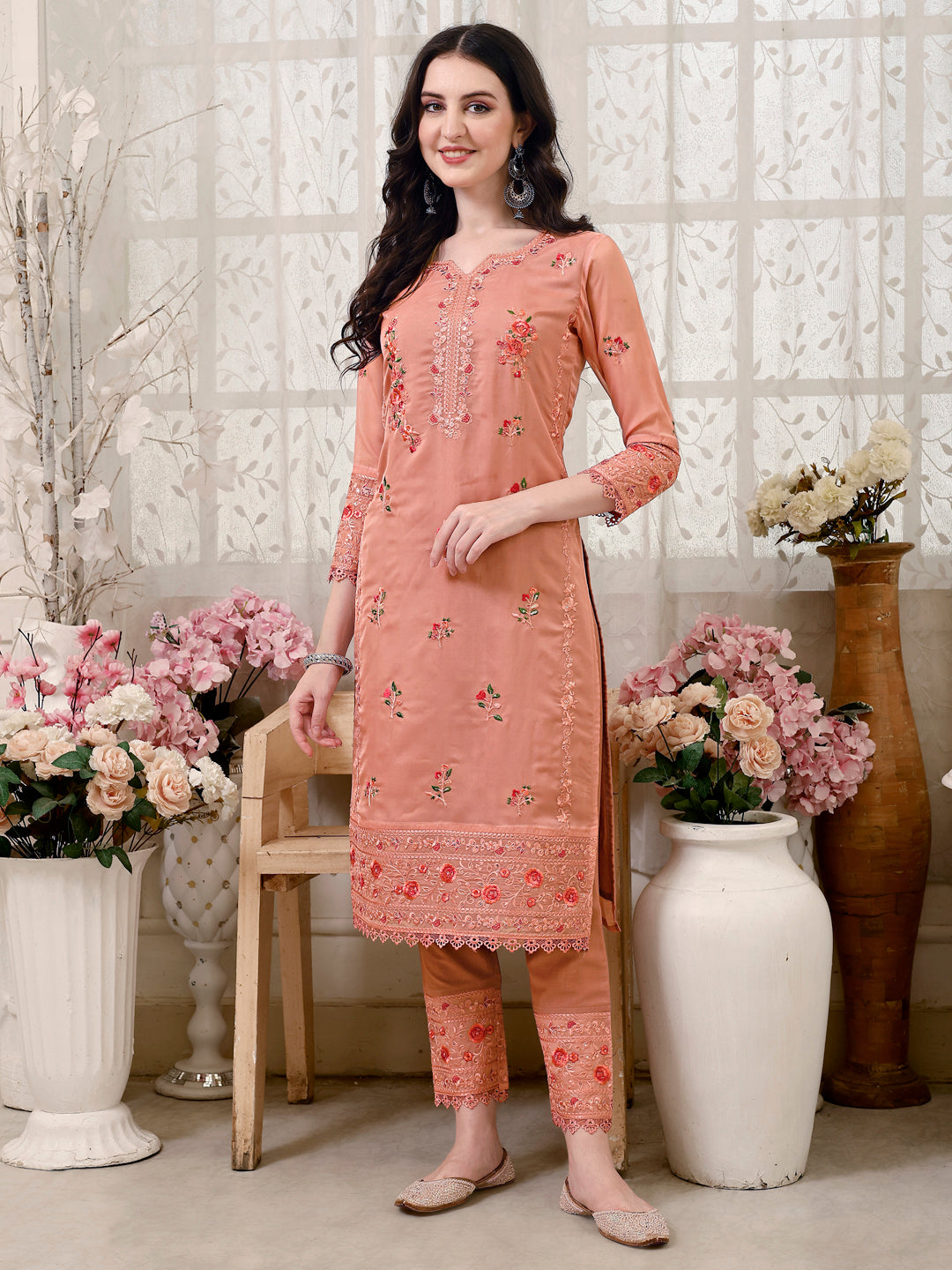 Multicolor Pakistani Embroidered Luxury Kurta Pant and Dupatta Set