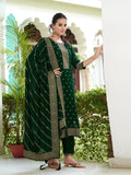 Bottle-green embroidered silk kurta set with dupatta