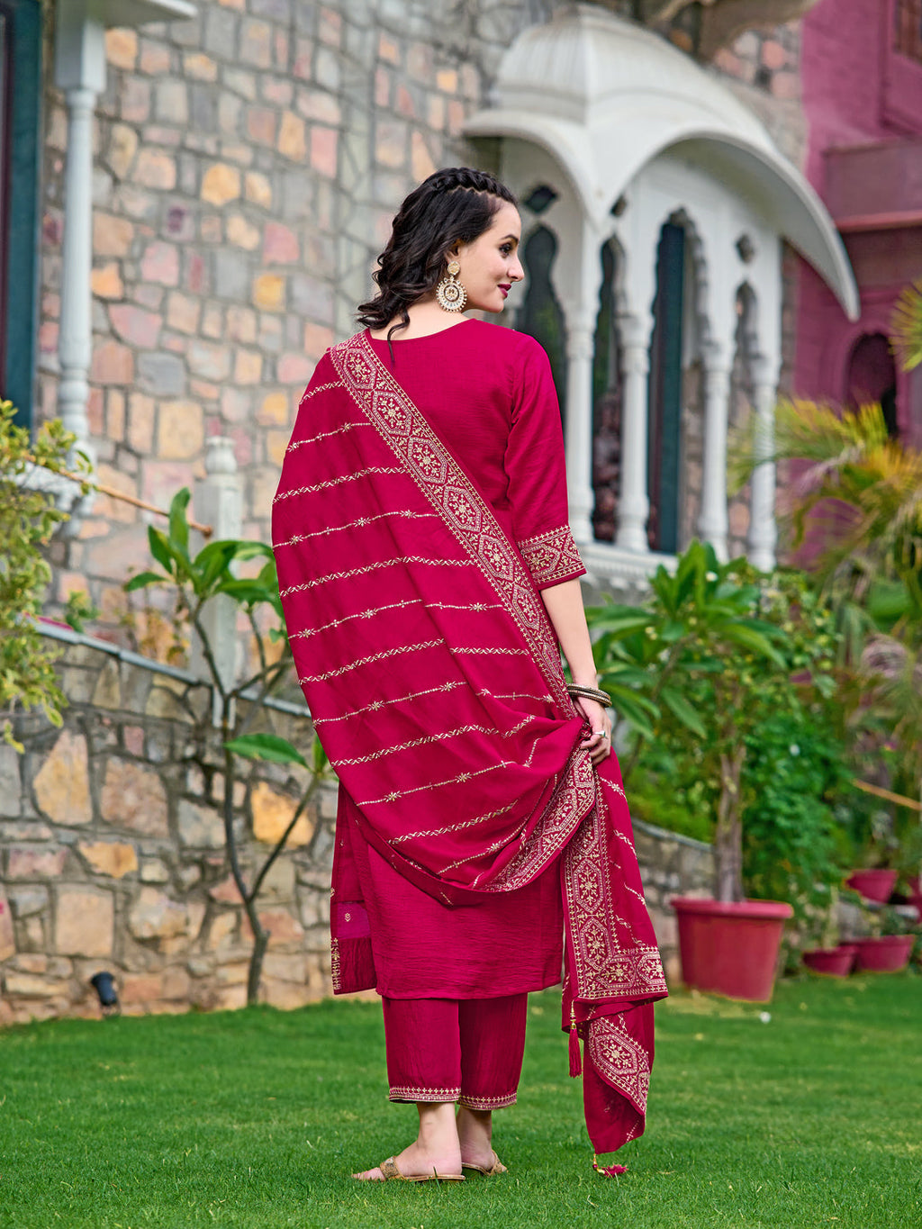 Pink Silk Embroidered Kurta Set with Dupatta and Pant