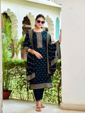 Elegant navy blue embroidered silk kurta with matching pants and embroidered dupatta