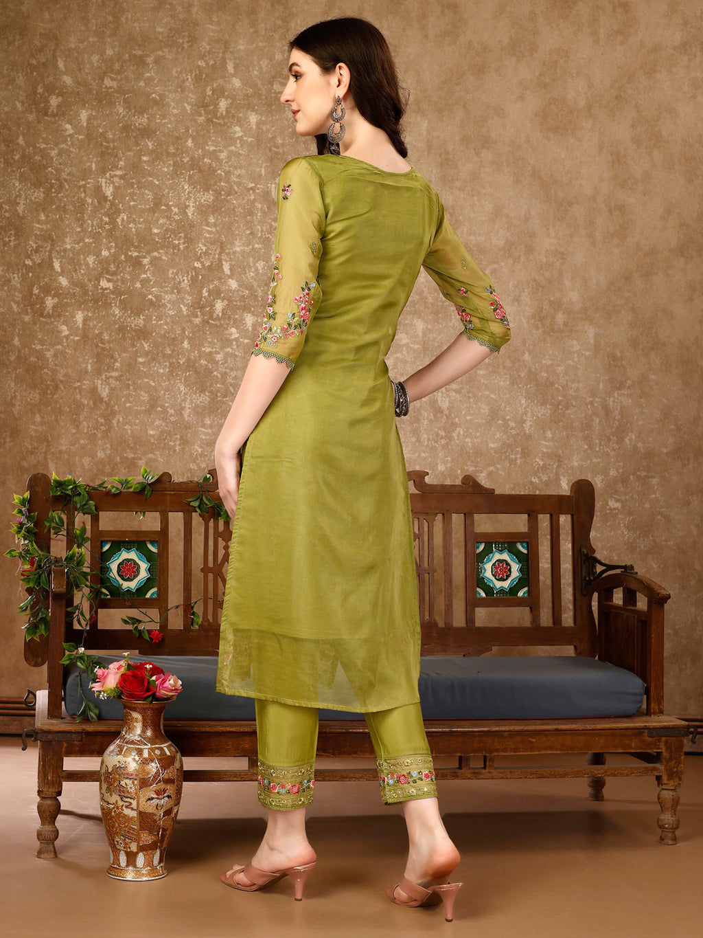 Multicolor Pakistani Embroidered Rayon Kurta Set with Dupatta