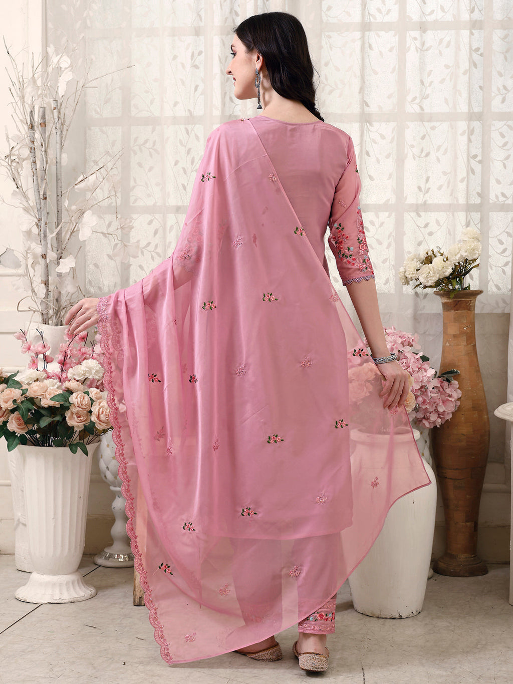 Multicolor Embroidered Organza Pakistani Kurta Set