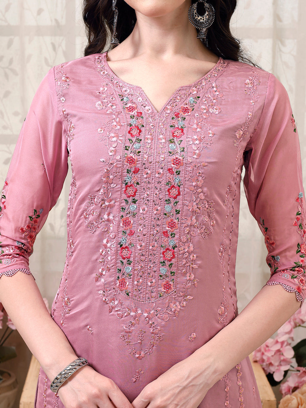 Multicolor Embroidered Organza Pakistani Kurta Set