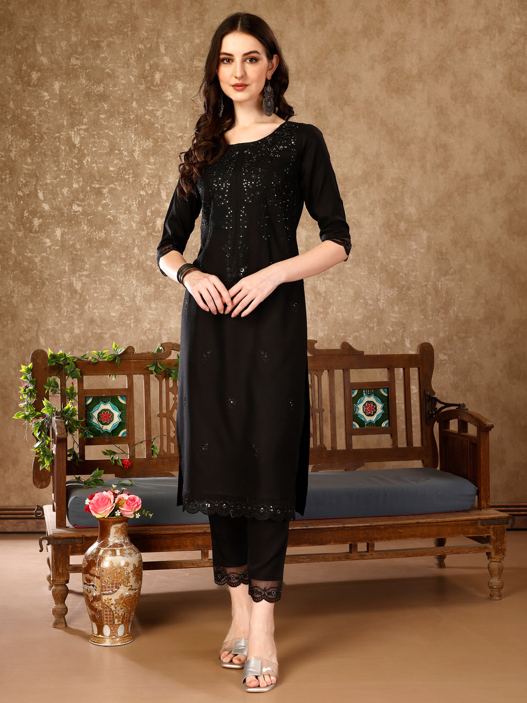 Luxury Pakistani Sequinned Embroidered Kurta Set with Organza Dupatta