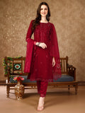 A luxury Pakistani style multicolor sequined embroidered kurta set with a matching dupatta.