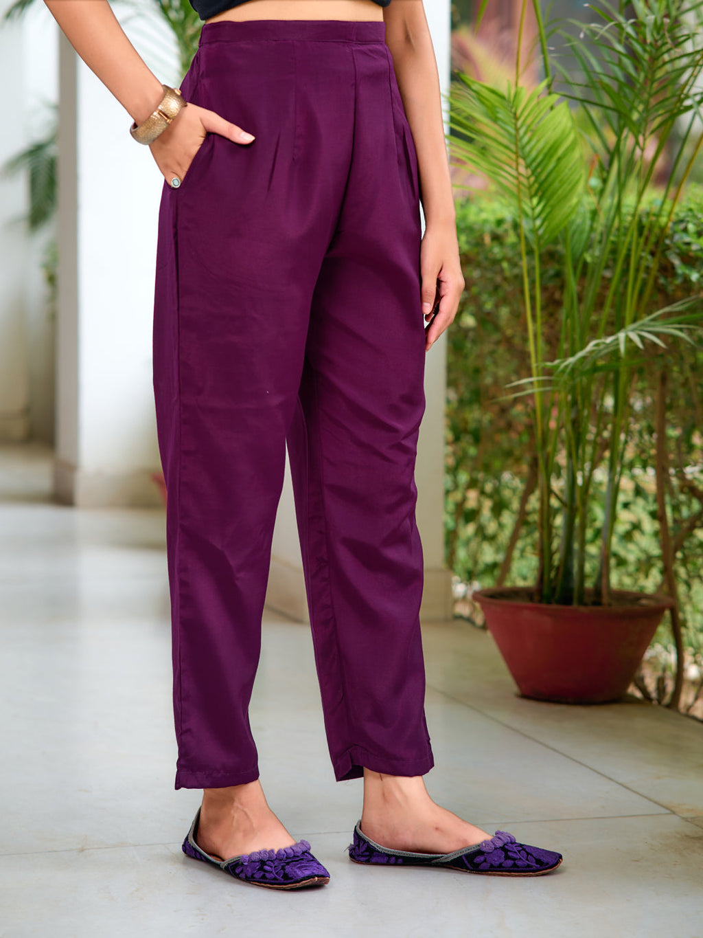 Wine Embroidered Kurta Set with Pant and Printed Dupatta
