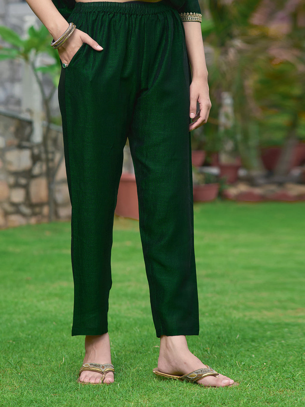 Bottle-Green Embroidered Anarkali Kurta Set with Dupatta