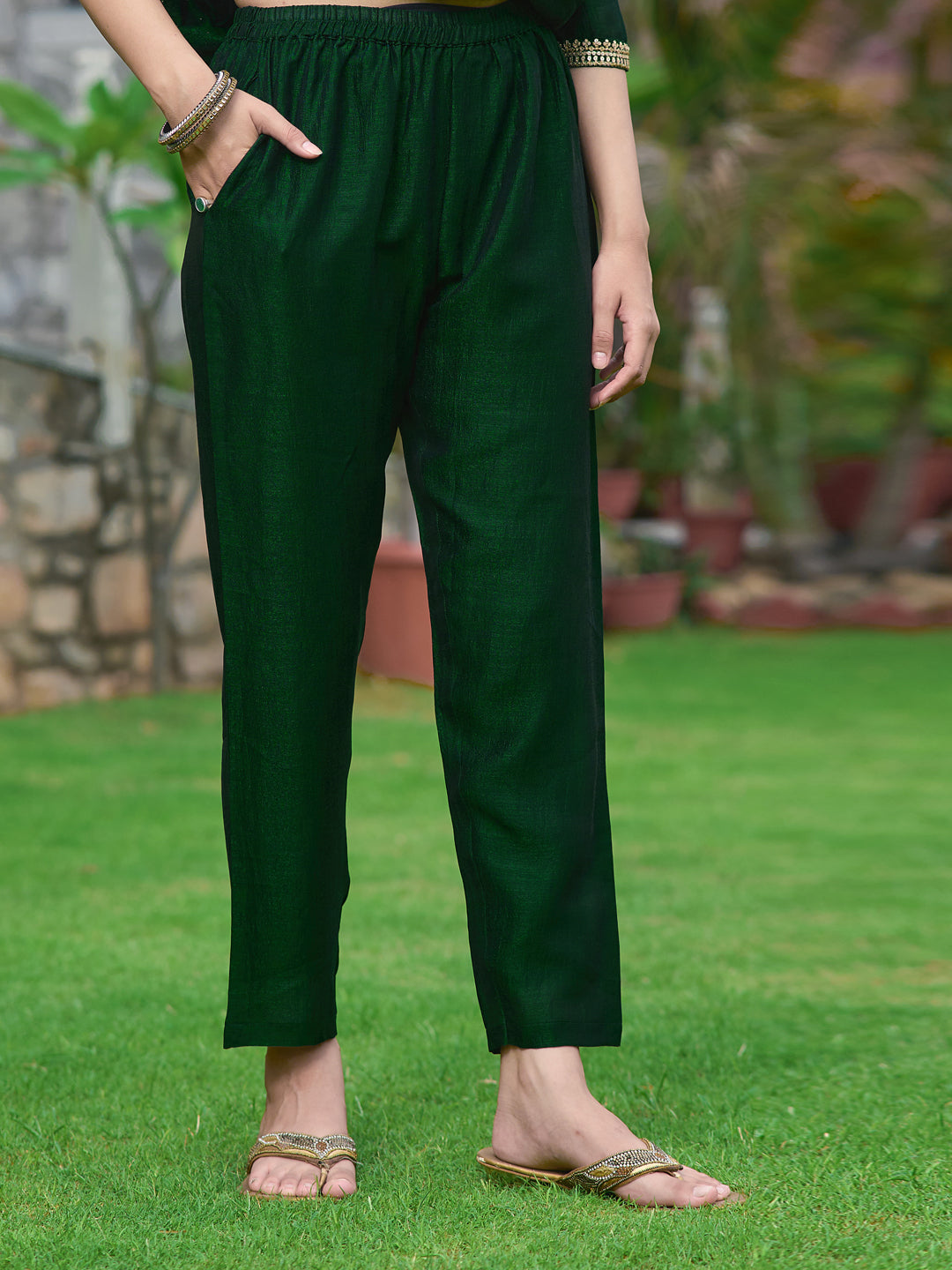 Bottle-Green Embroidered Anarkali Kurta Set with Dupatta