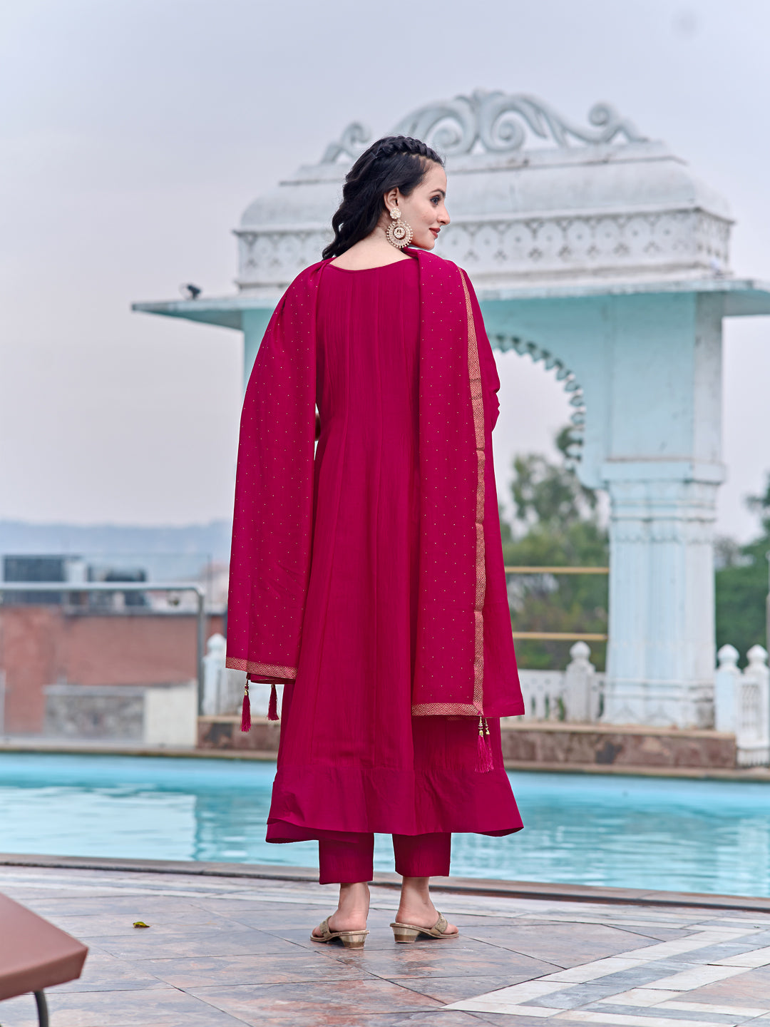 Pink Anarkali Embroidered Kurta Set with Pant and Dupatta