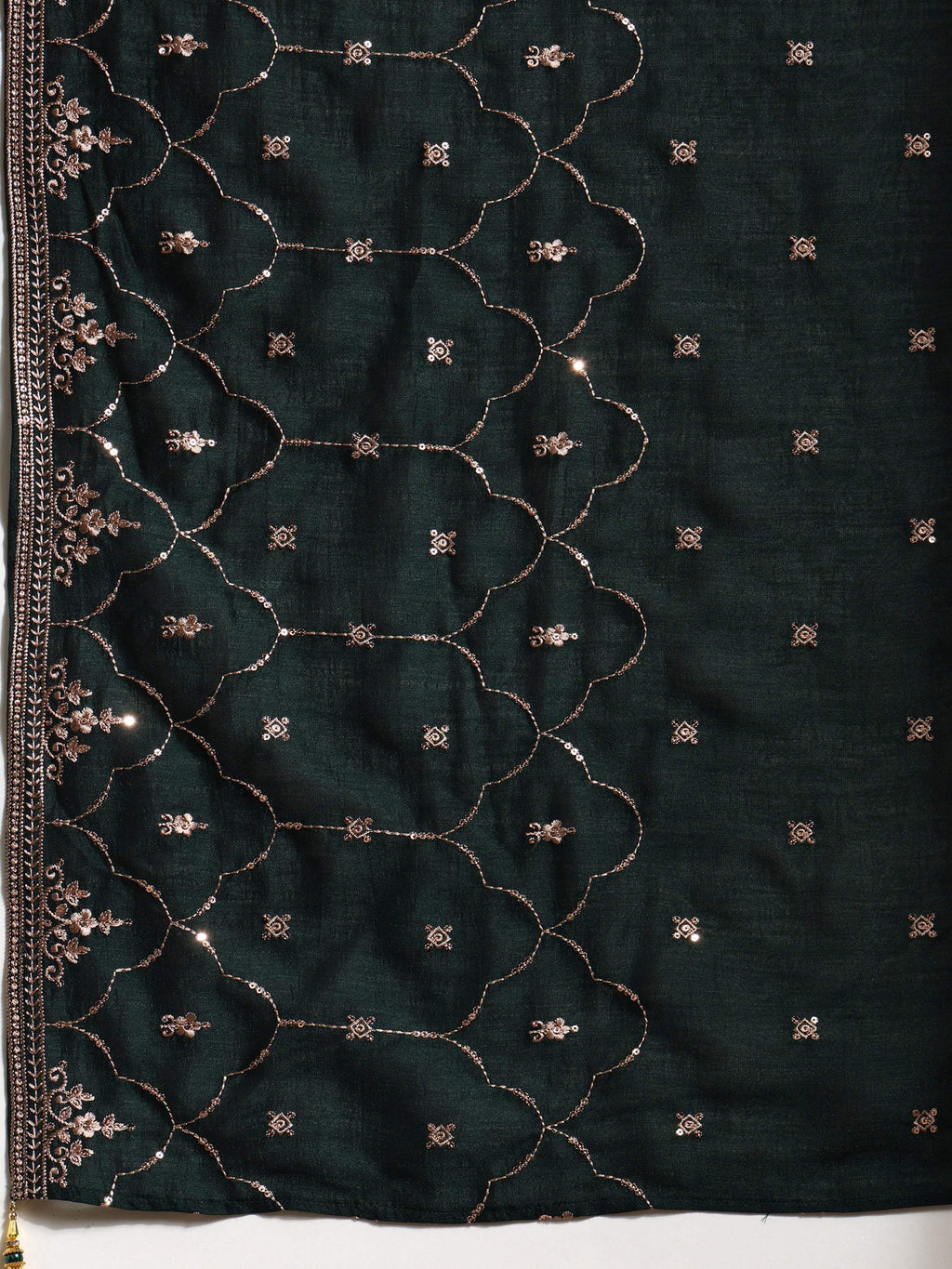 Green Sequined Embroidered Silk Kurta Set with Dupatta