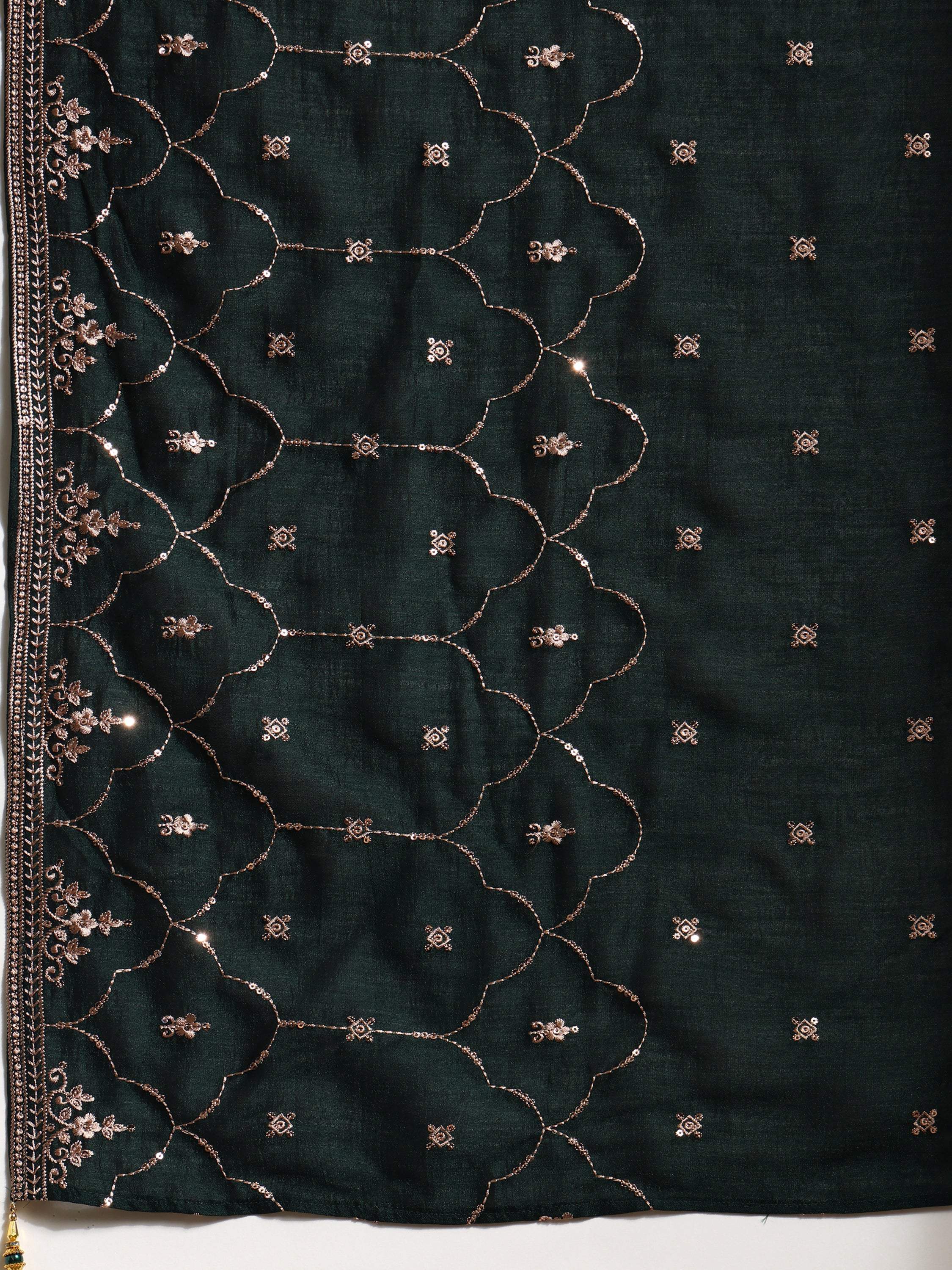 Green Sequined Embroidered Silk Kurta Set with Dupatta