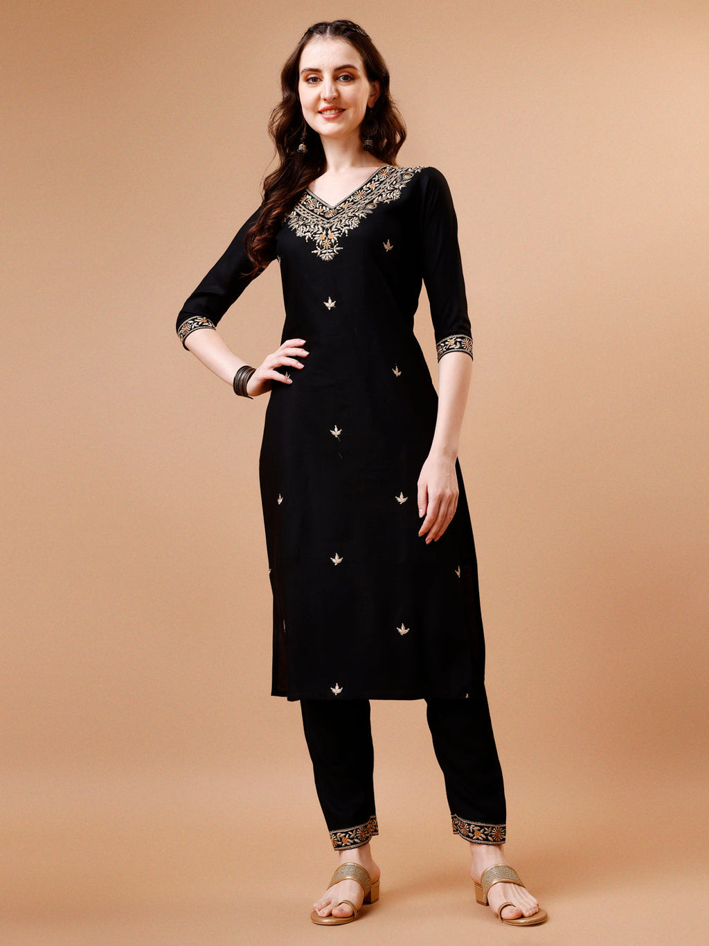 Premium Multicolor Embroidered Kurta Set with Floral Cut Work Dupatta