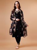 Premium multicolor embroidered kurta set with matching pants and a floral cut-work dupatta.