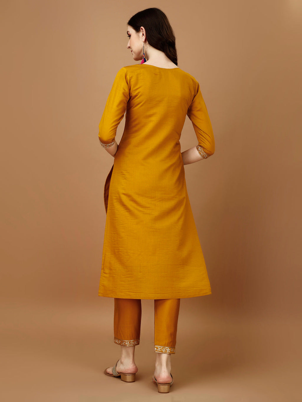 Multicolor Embroidered Kurta Set with Banarasi Jacquard Dupatta