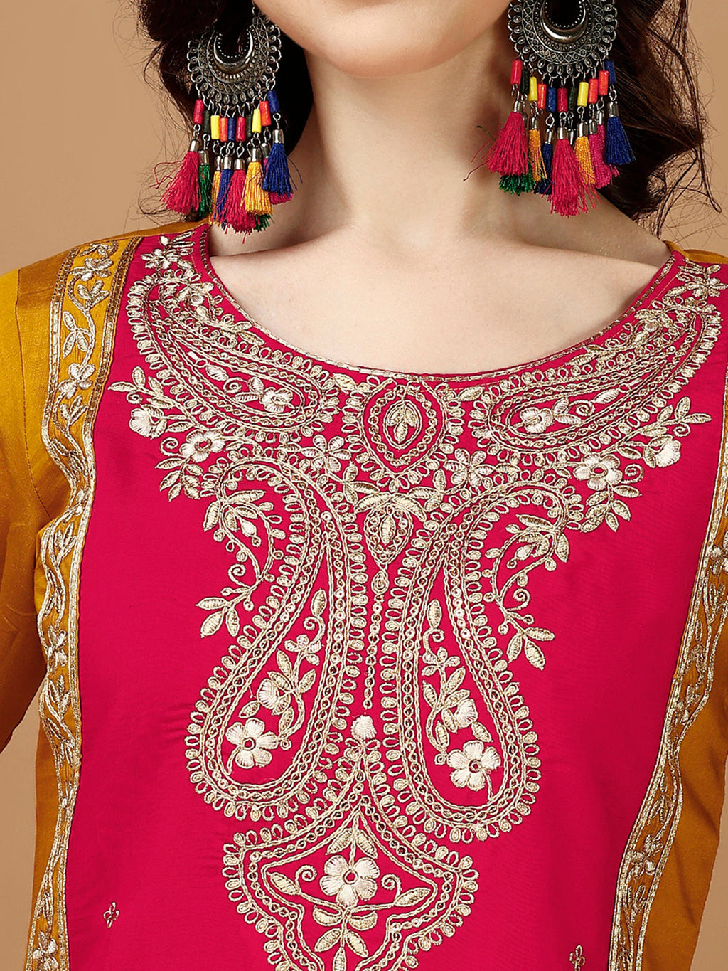 Multicolor Embroidered Kurta Set with Banarasi Jacquard Dupatta