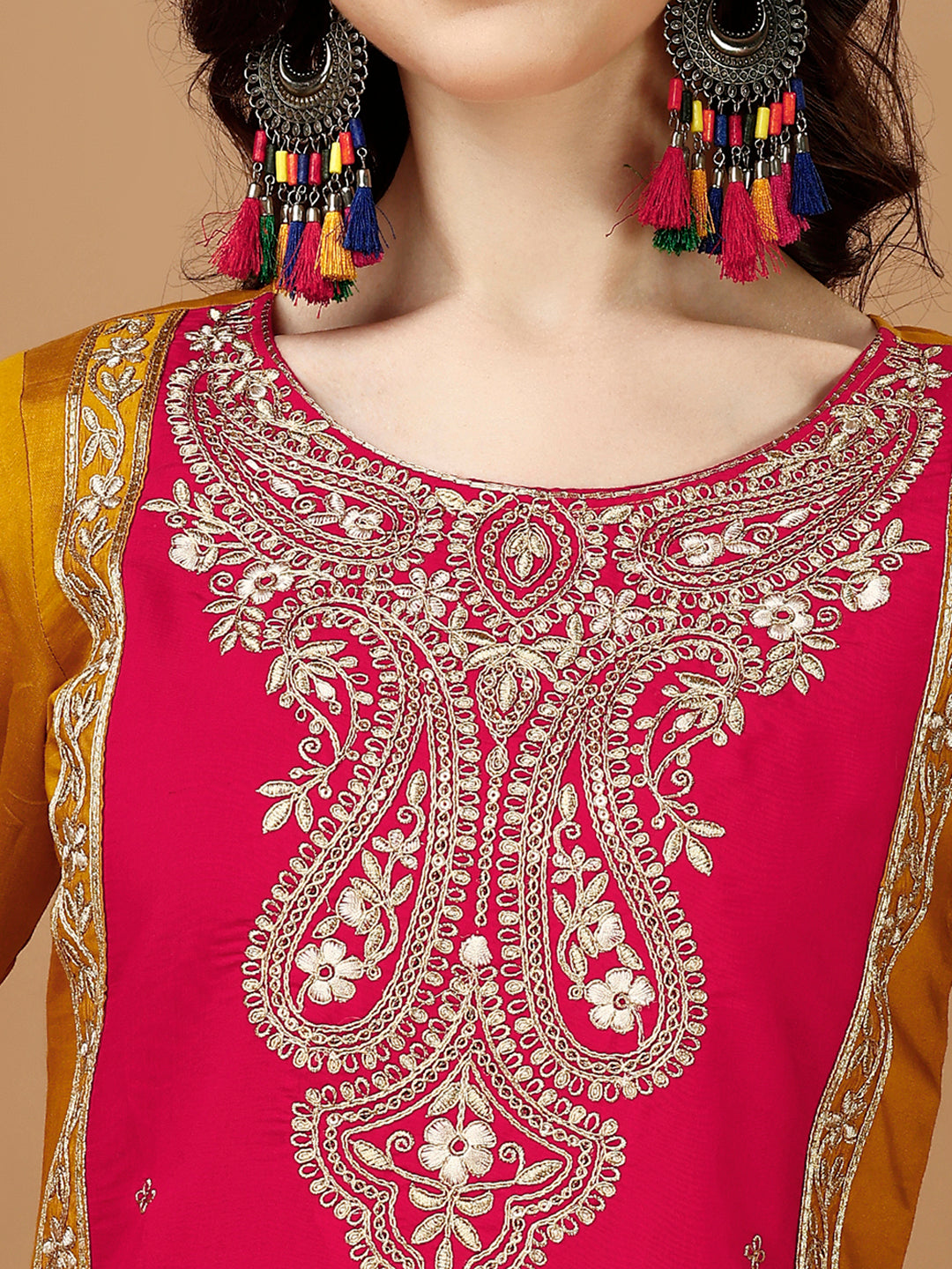 Multicolor Embroidered Kurta Set with Banarasi Jacquard Dupatta